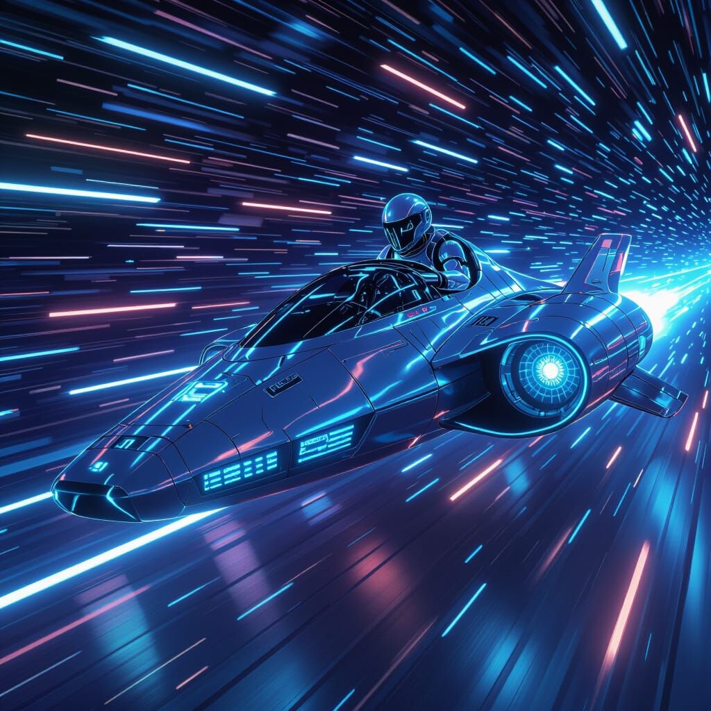 Robot in Futuristic Spaceship with Neon Controls