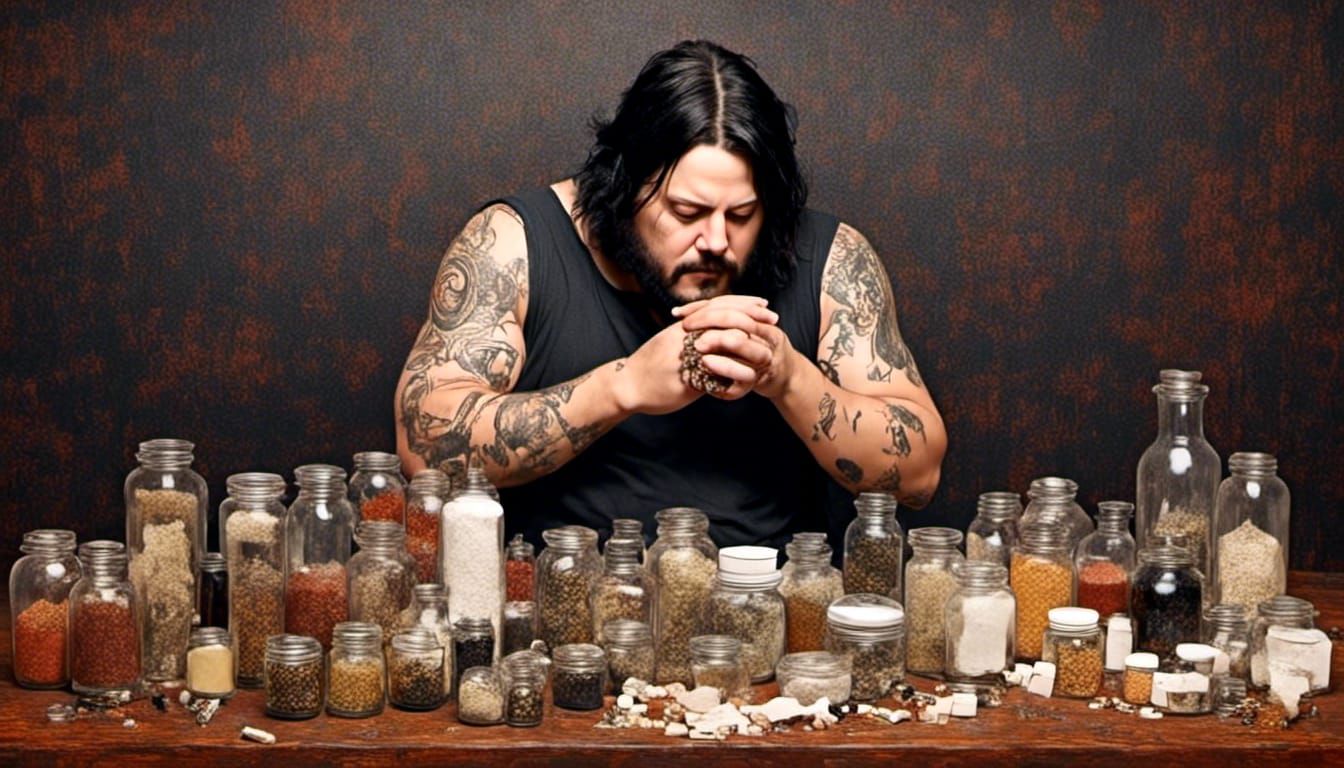 Smoking a Bong with Pills in Retro Style