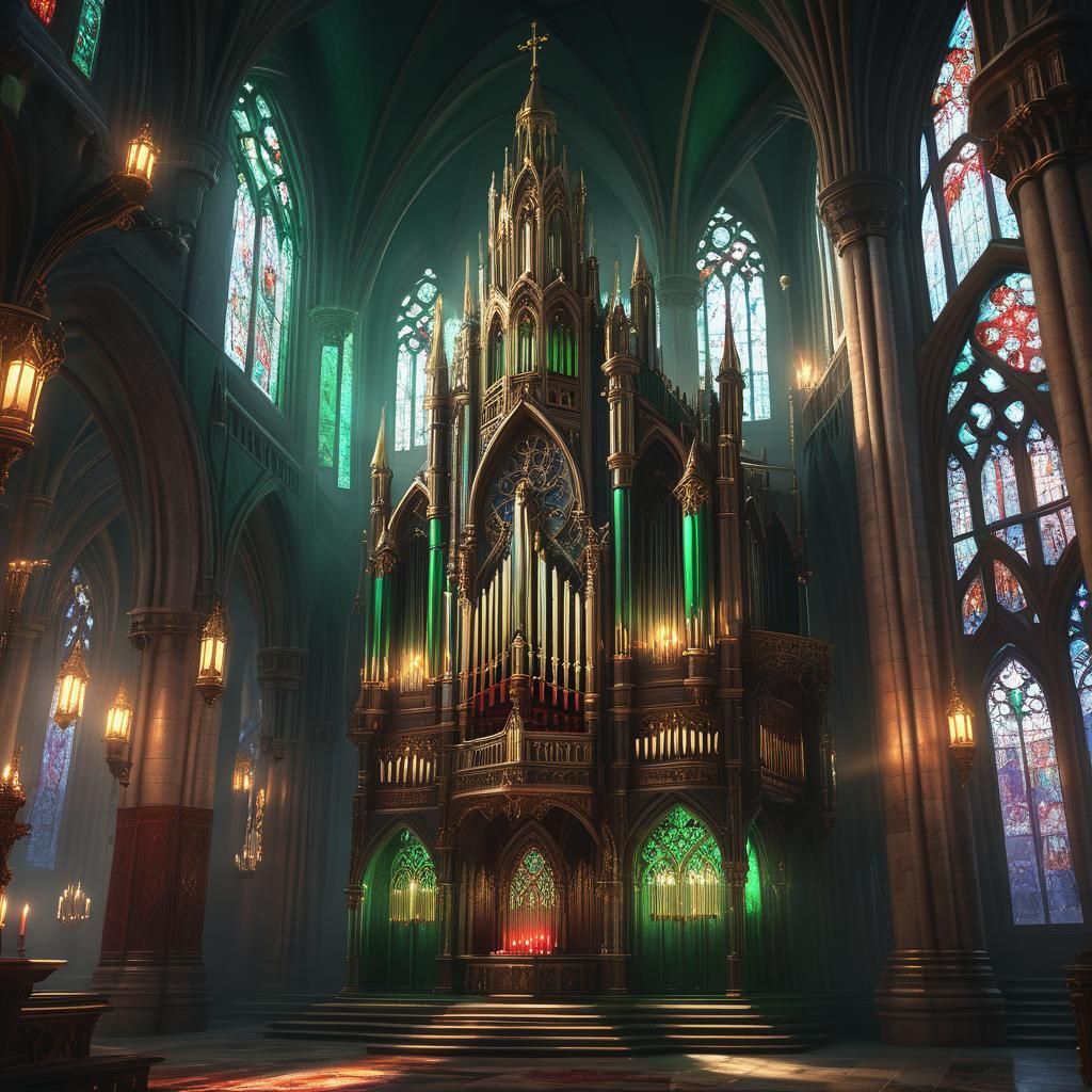 Mystical Cathedral Organ in Gothic Fantasy Art