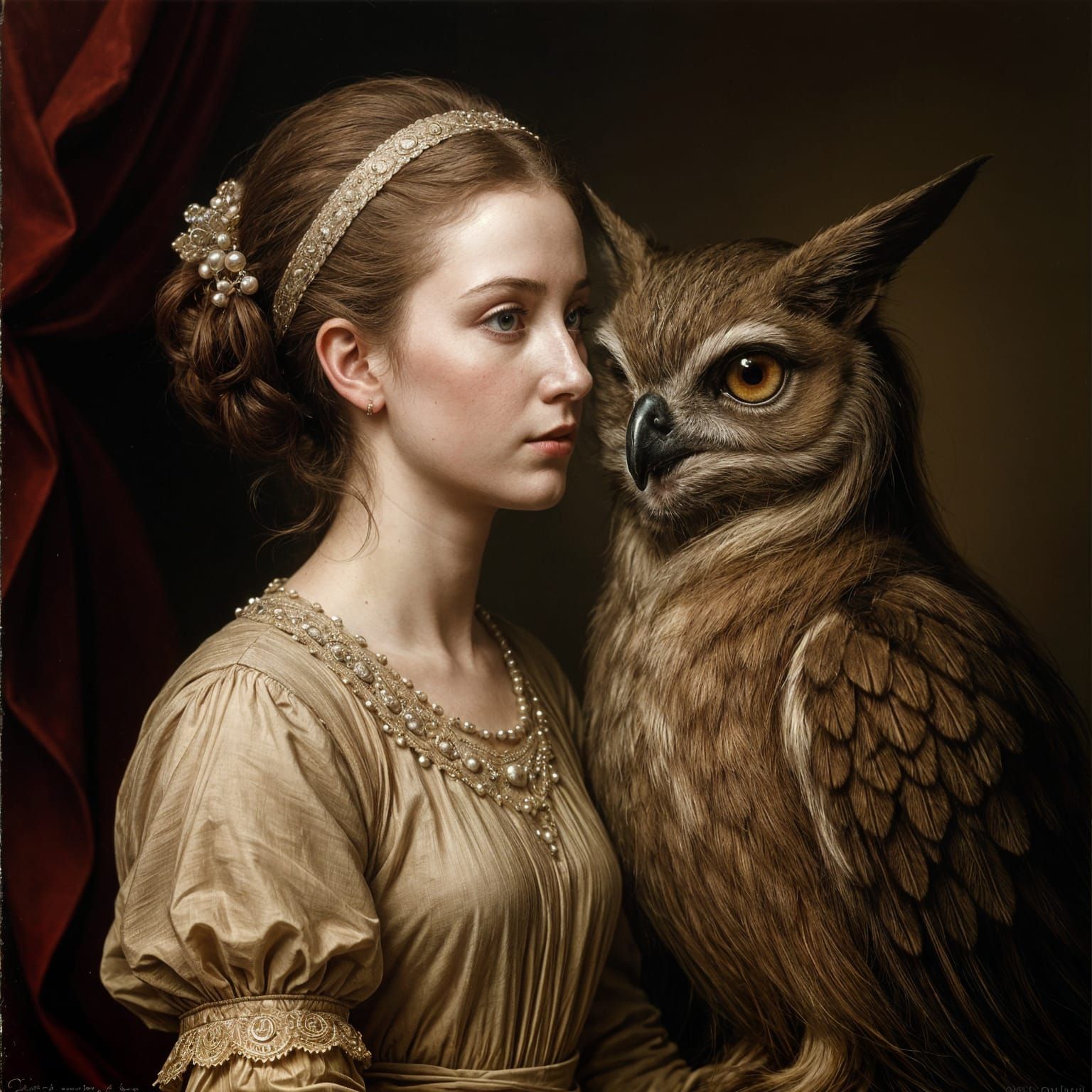 Victorian Woman Owl Portrait as Oil Masterwork