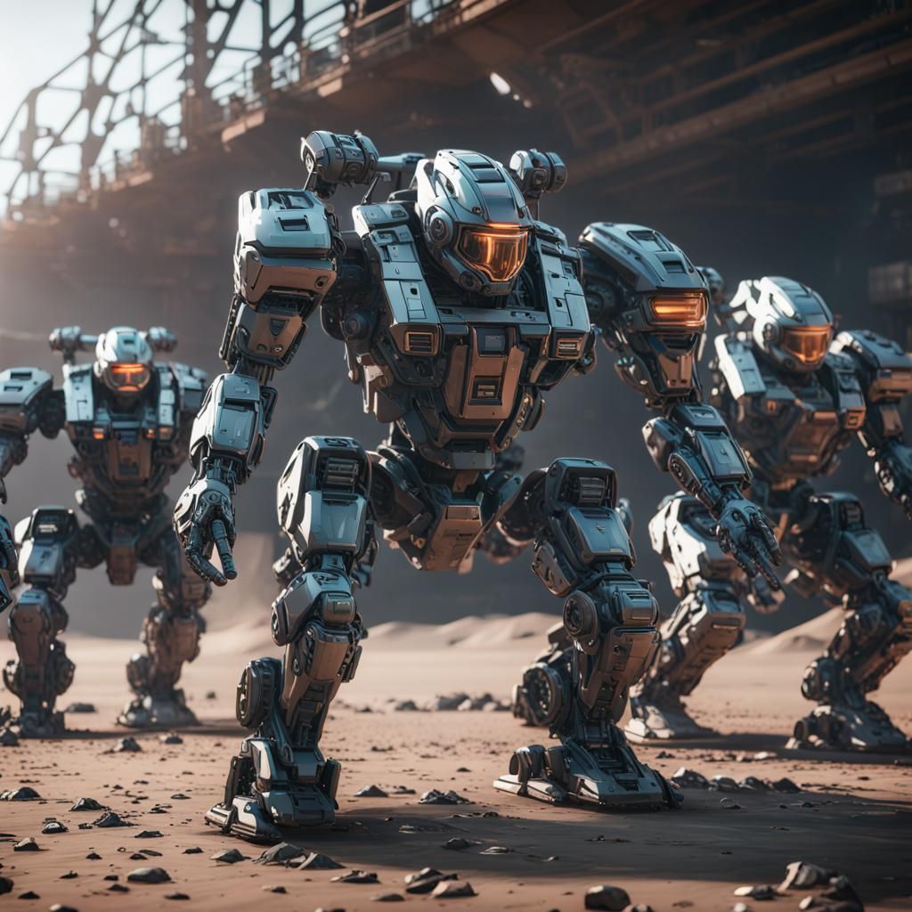 Army Men Driving Mechs in Sci-Fi Battle