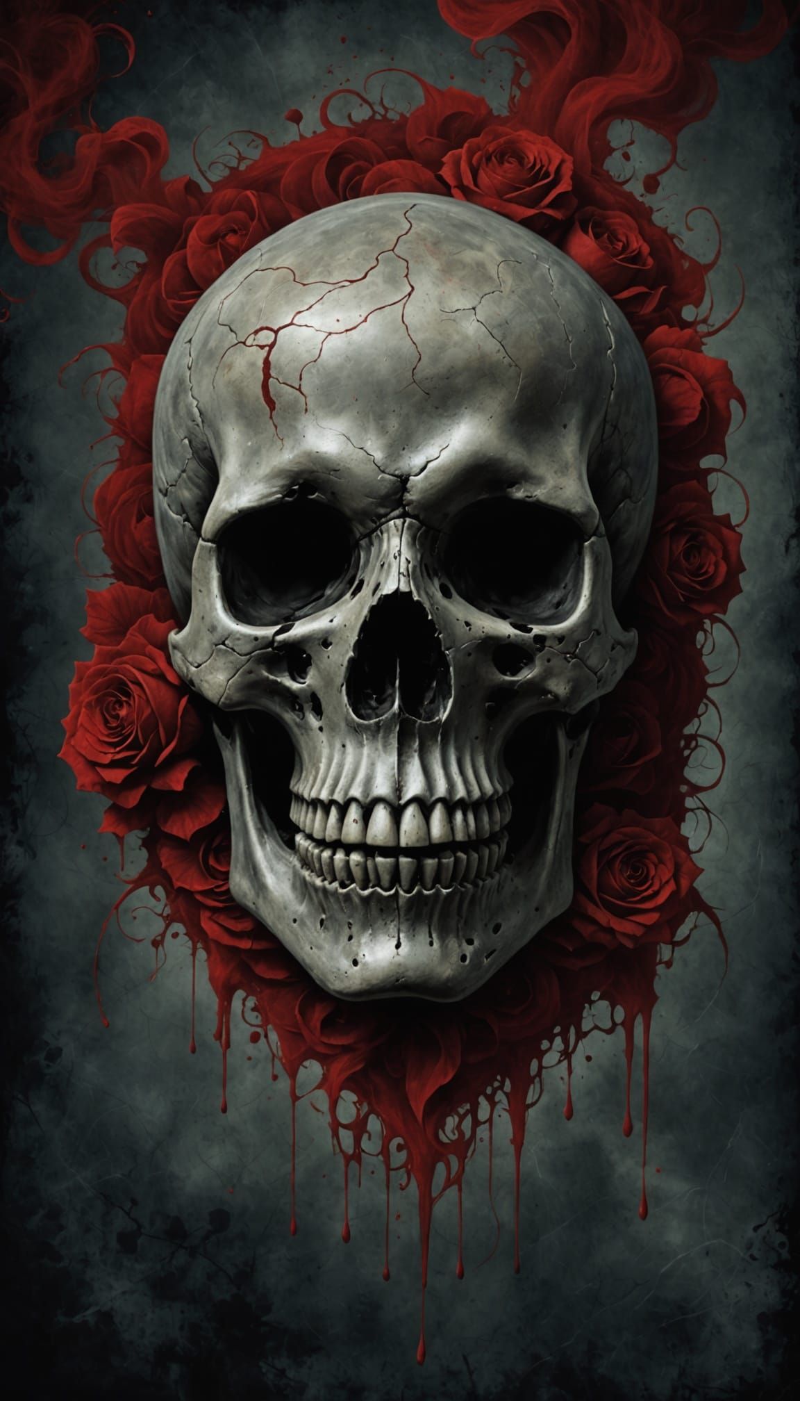 Spooky Skull with Red Velvet Accents in Moody Mist