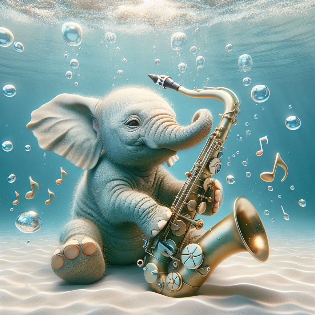 Baby Elephant Plays Saxophone Underwater in Dreamy Scene