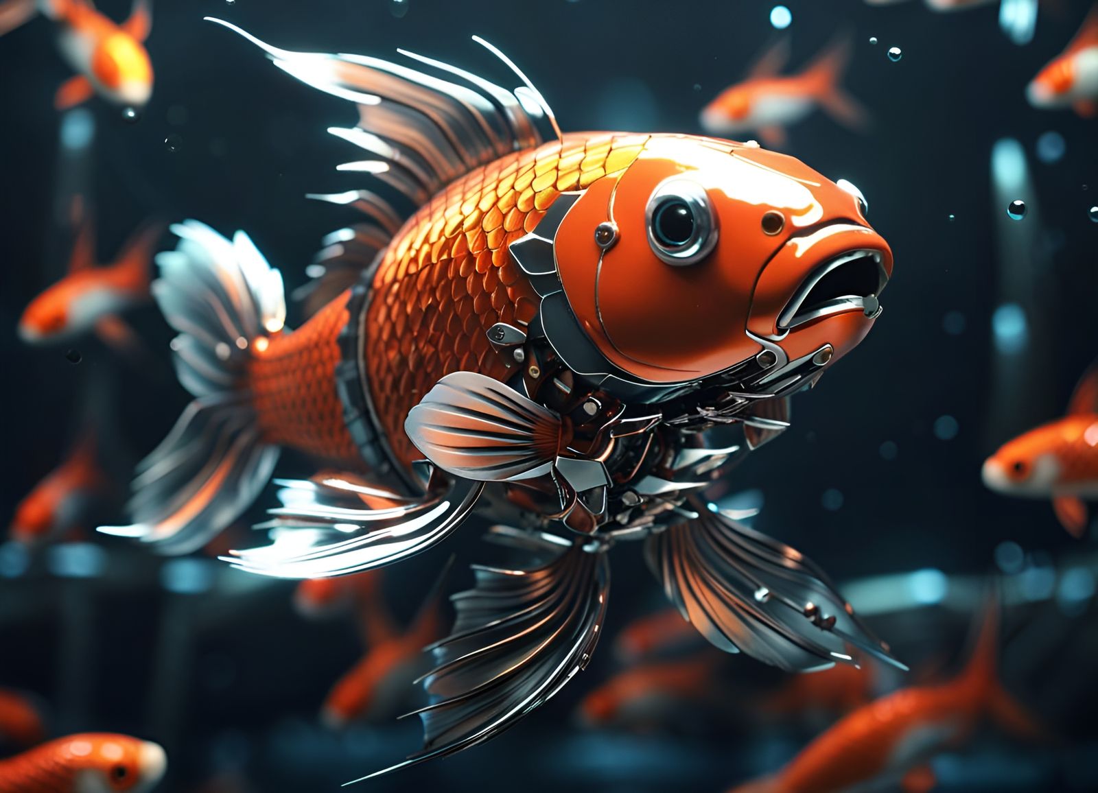 Living Robotic Koi Fish in Sci-Fi Aquarium