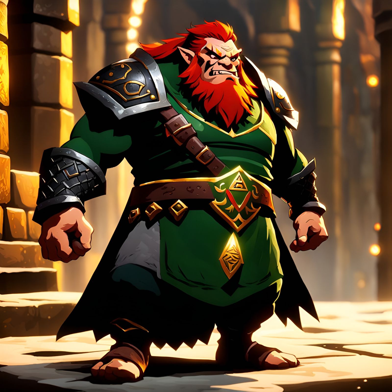 Ganondorf-like Dwarf with Red Hair, Detailed Matte Painting