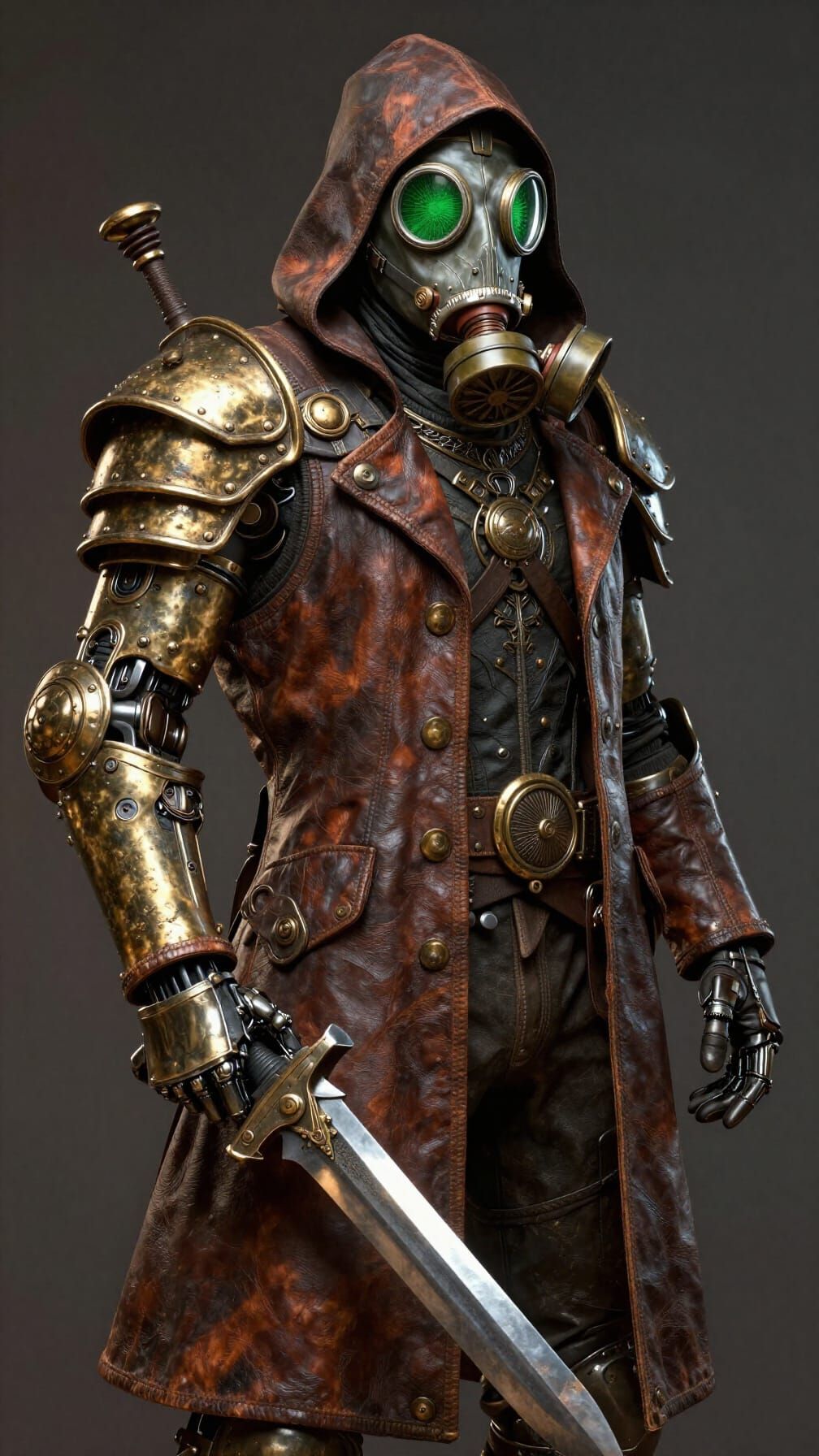 Steampunk Warrior with Mechanical Arm and Blade