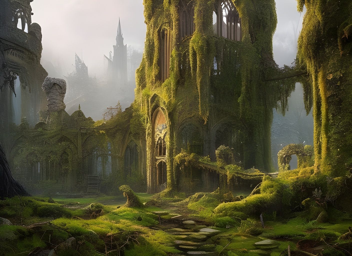 Romantic Gothic Castle Ruins at Golden Hour