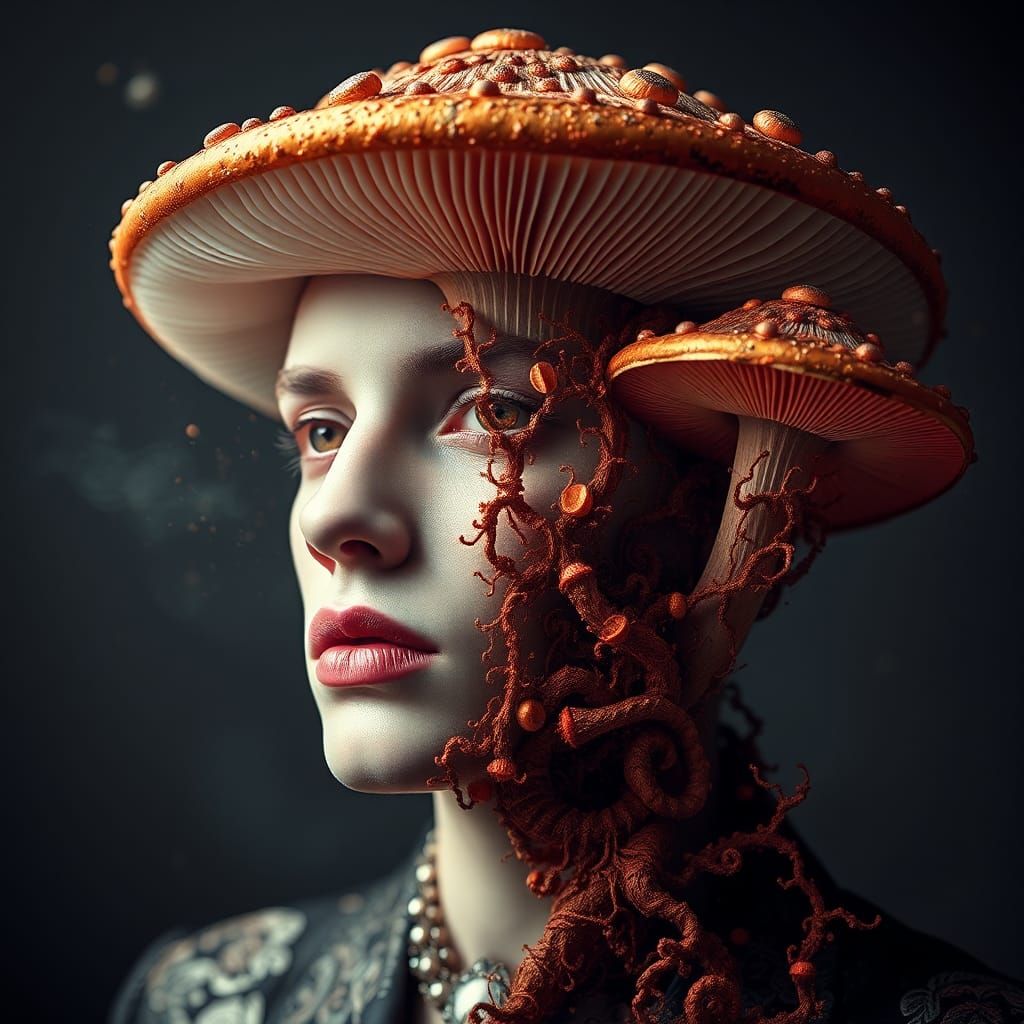 Hallucination Mushroom Portrait in Fashion Magazine Style