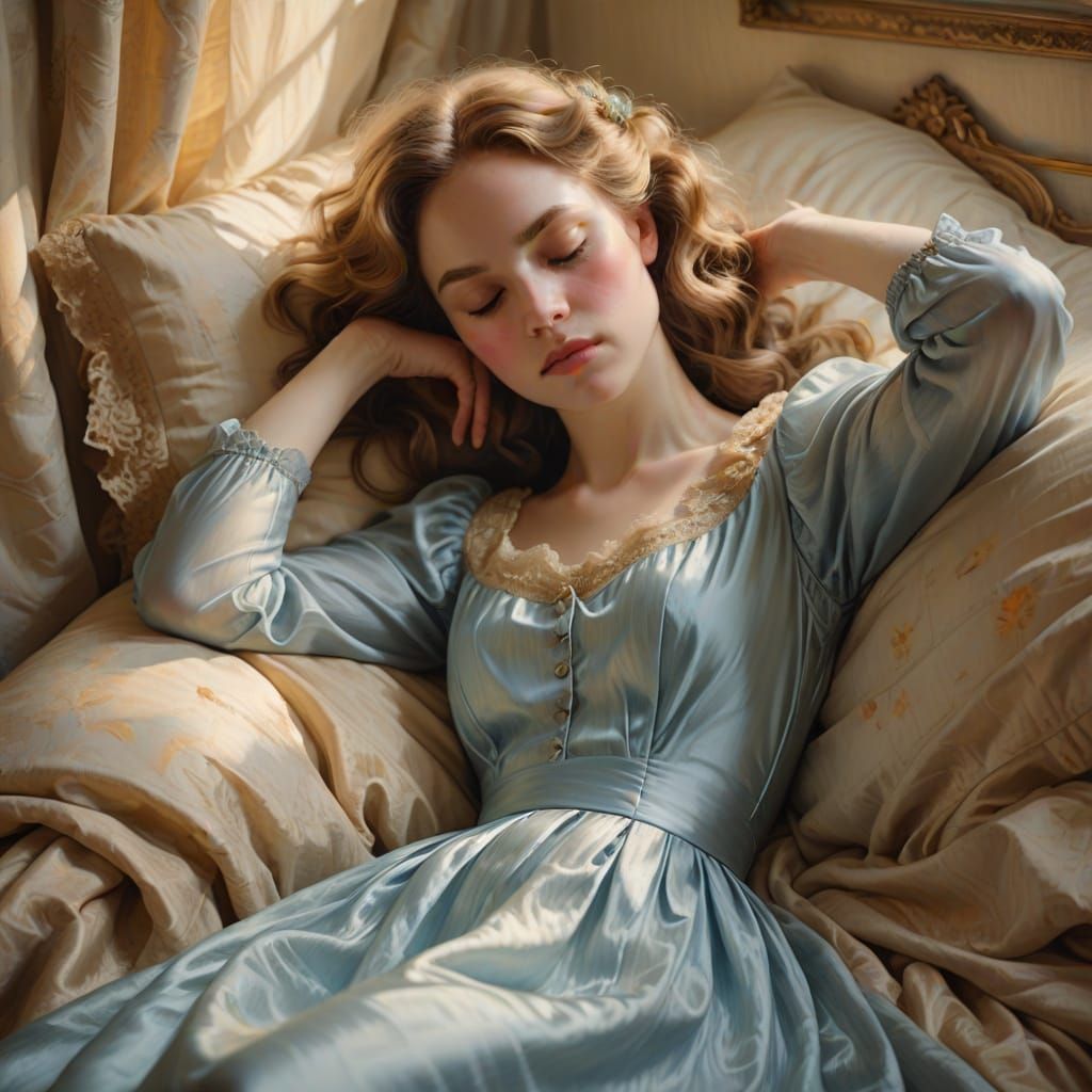 Romantic Portrait of Sleeping Woman in Impressionist Style