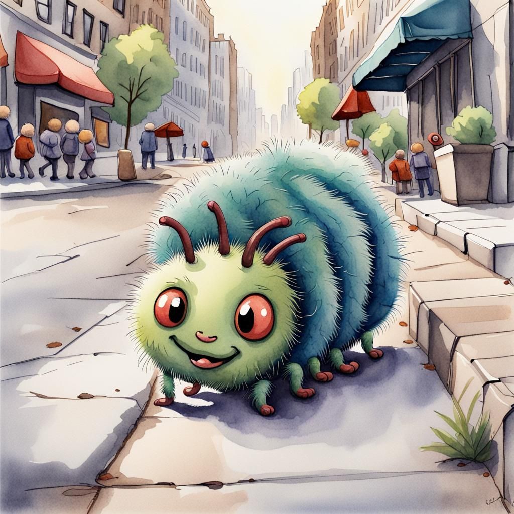 Adorable Caterpillar Crawling: Watercolor Children's Illustr...