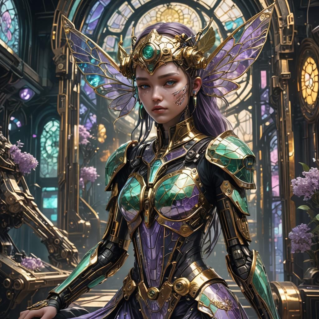 Cyberpunk Fairy in Stained Glass Dress