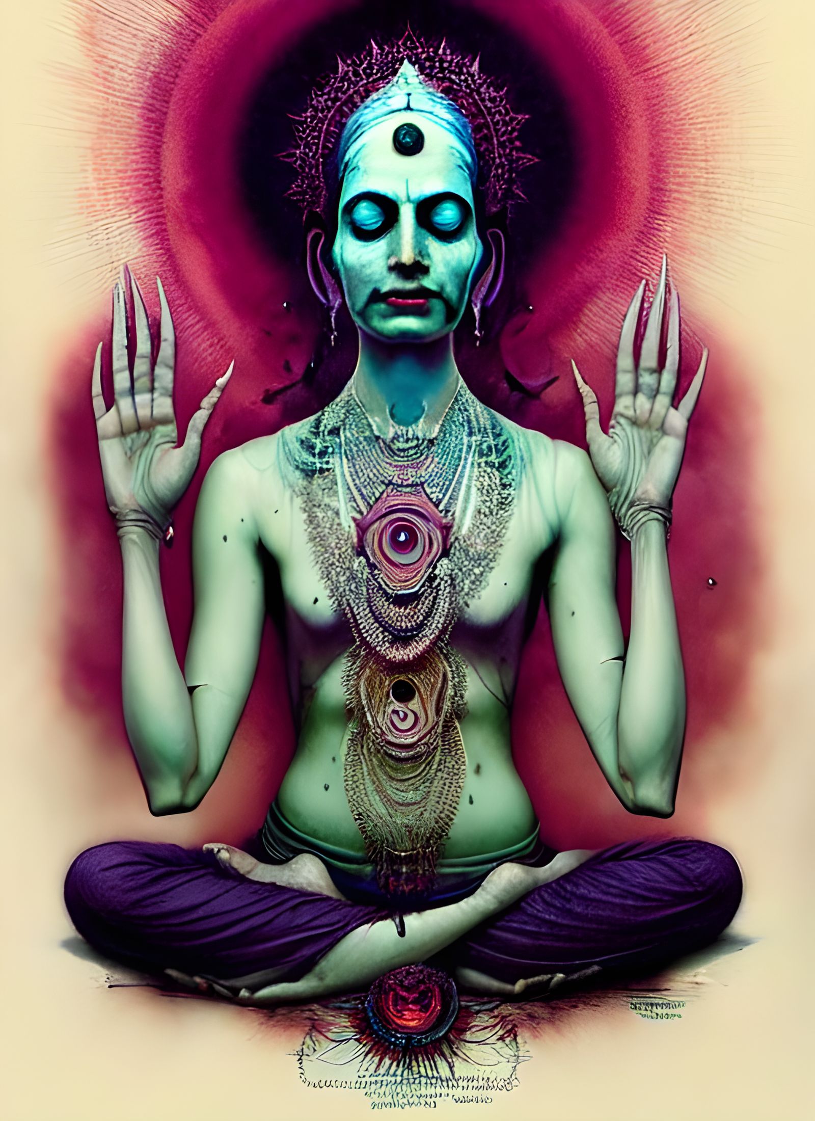 Veiled Eldritch Being in Padma Mudra Pose