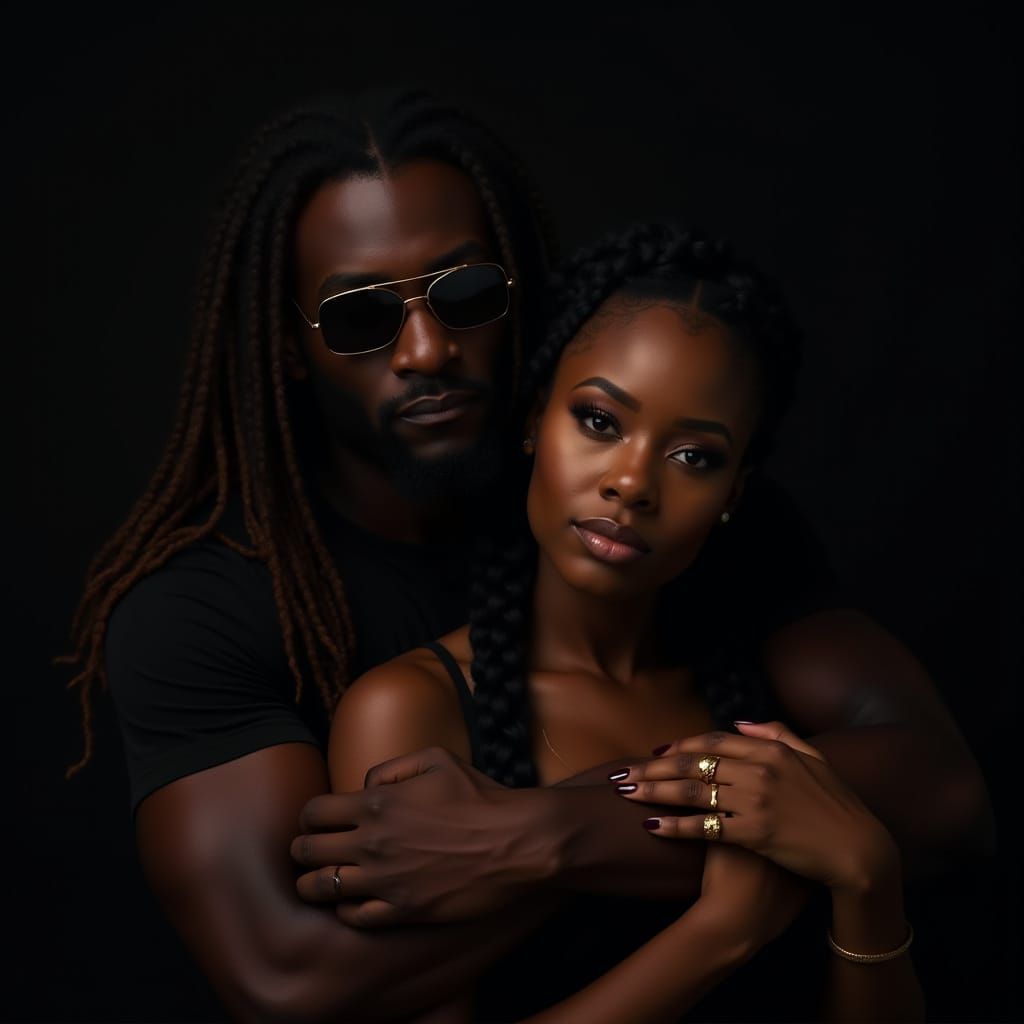 Moody Portrait of Intimate Connection in Dark Velvety Black