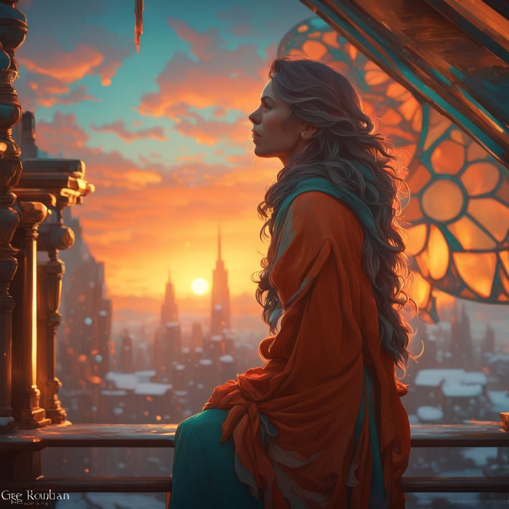 Christmas Eve Sunrise: Hyperdetailed Art Nouveau Scene