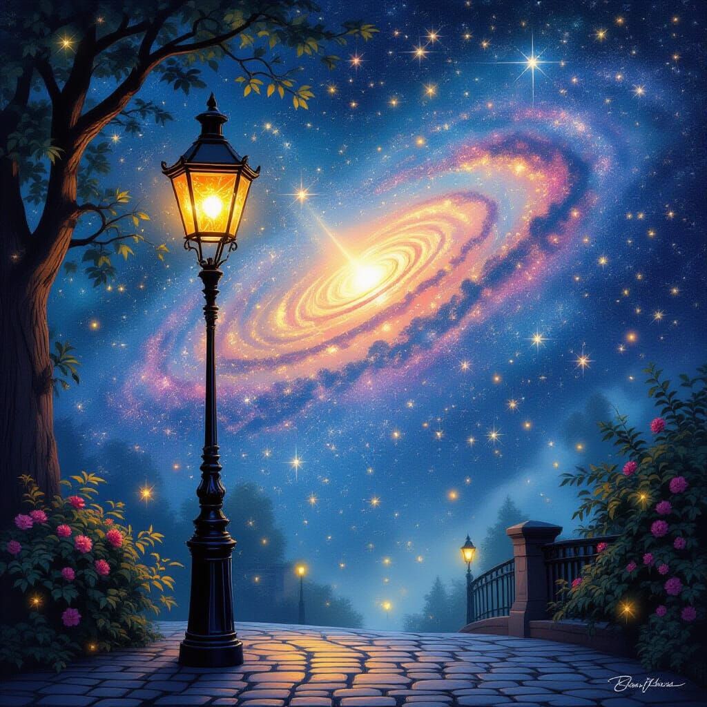 Galaxy Street Lamp Fantasy Scene