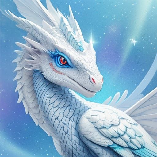 White Dragon with Blue Eyes in Watercolor Style