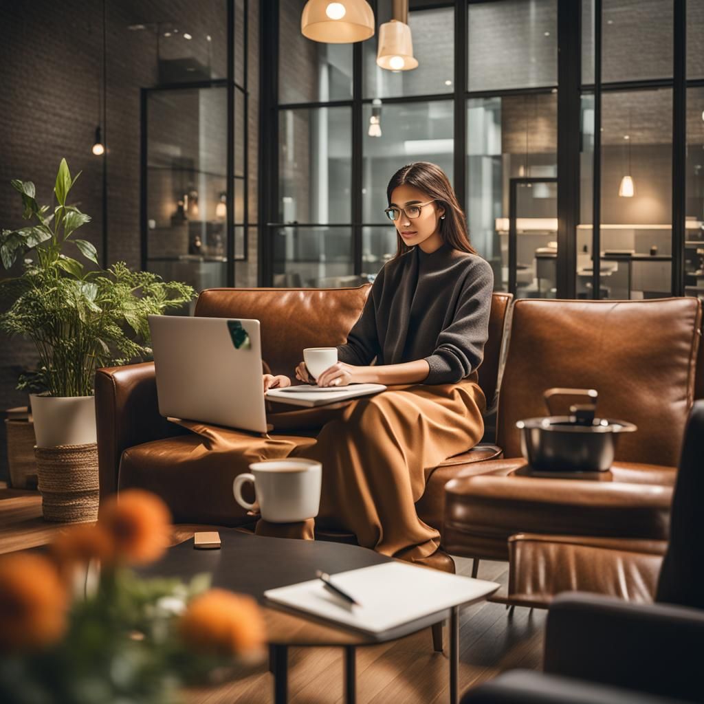 Professional Woman Working at Desk with Laptop