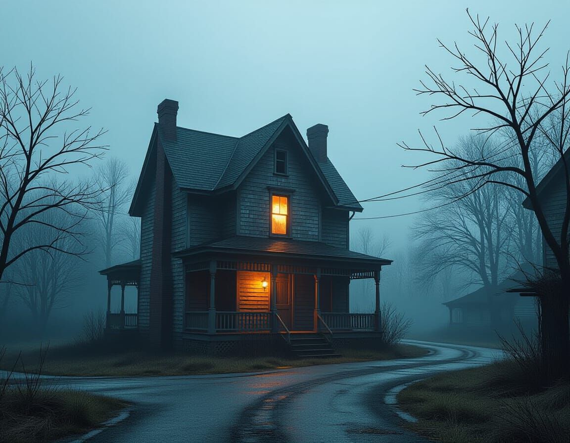 Melancholy House on Deserted Street Matte Painting