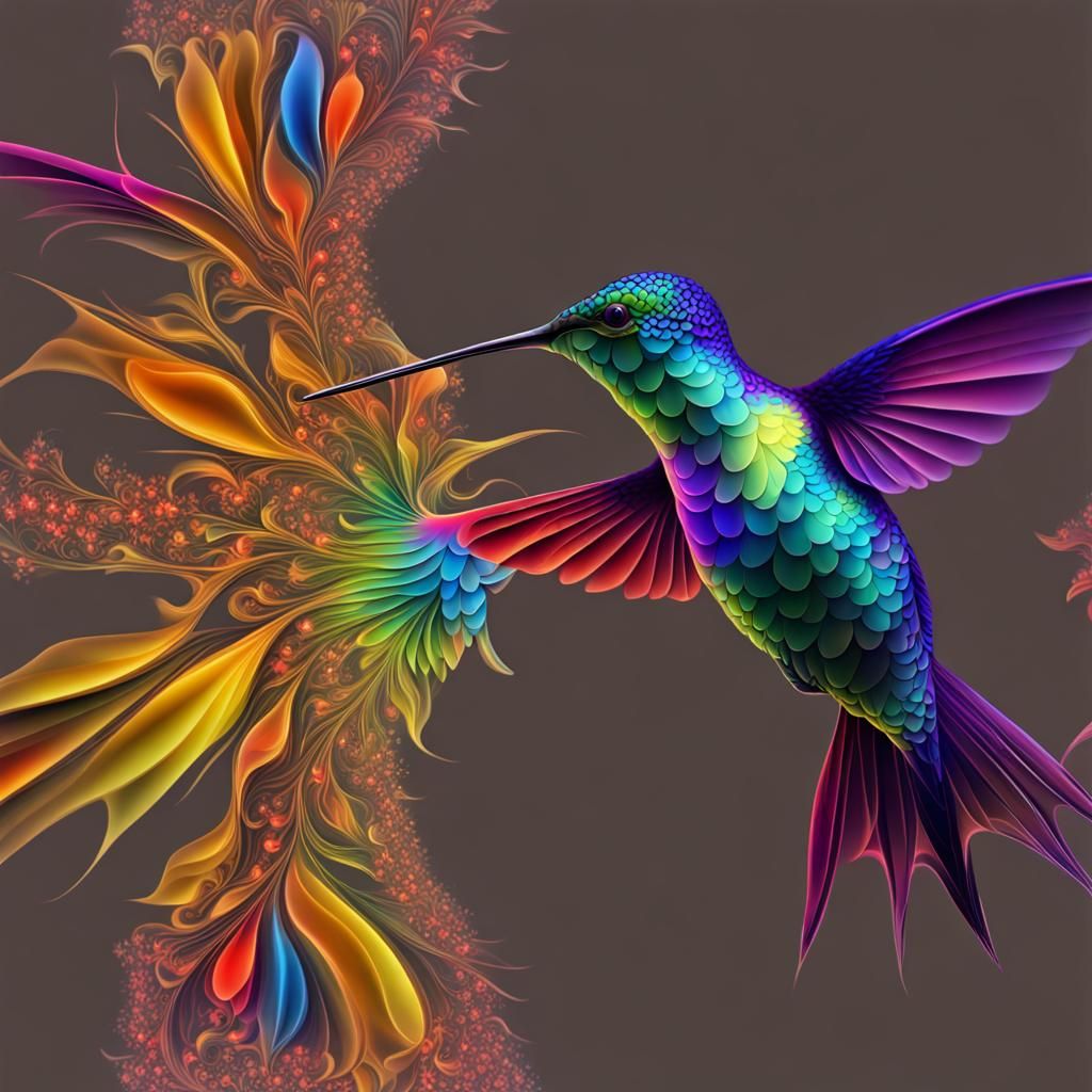 Colorful Fractal Hummingbird: Abstract Bird Art
