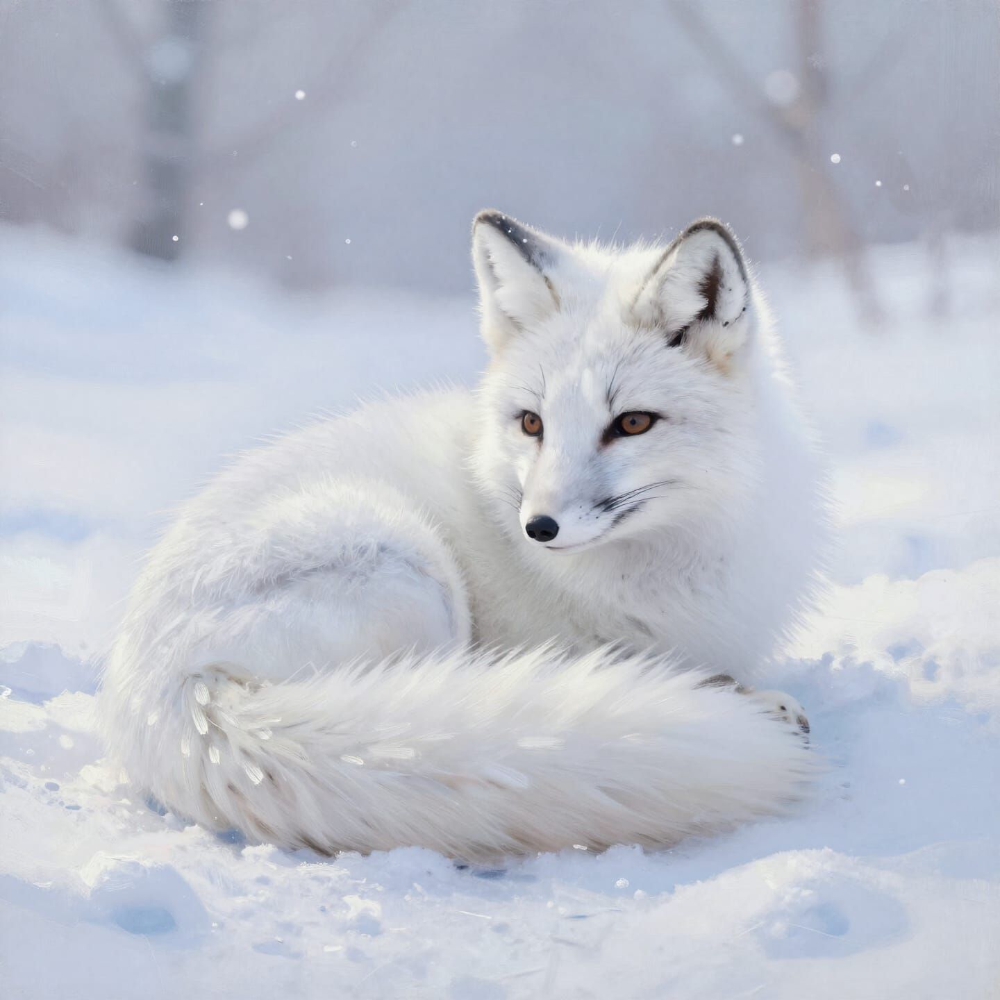 Impressionist Arctic Fox in Gentle Snowfall