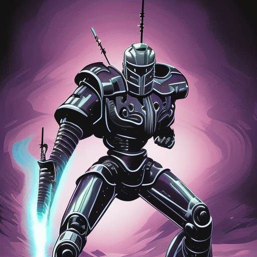 Robot Knight with Electric Sword: Comic Book Art
