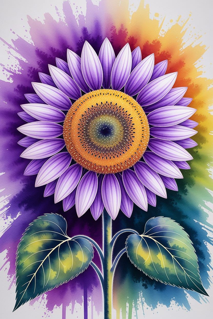 Vibrant Purple Sunflower in Impressionist Style