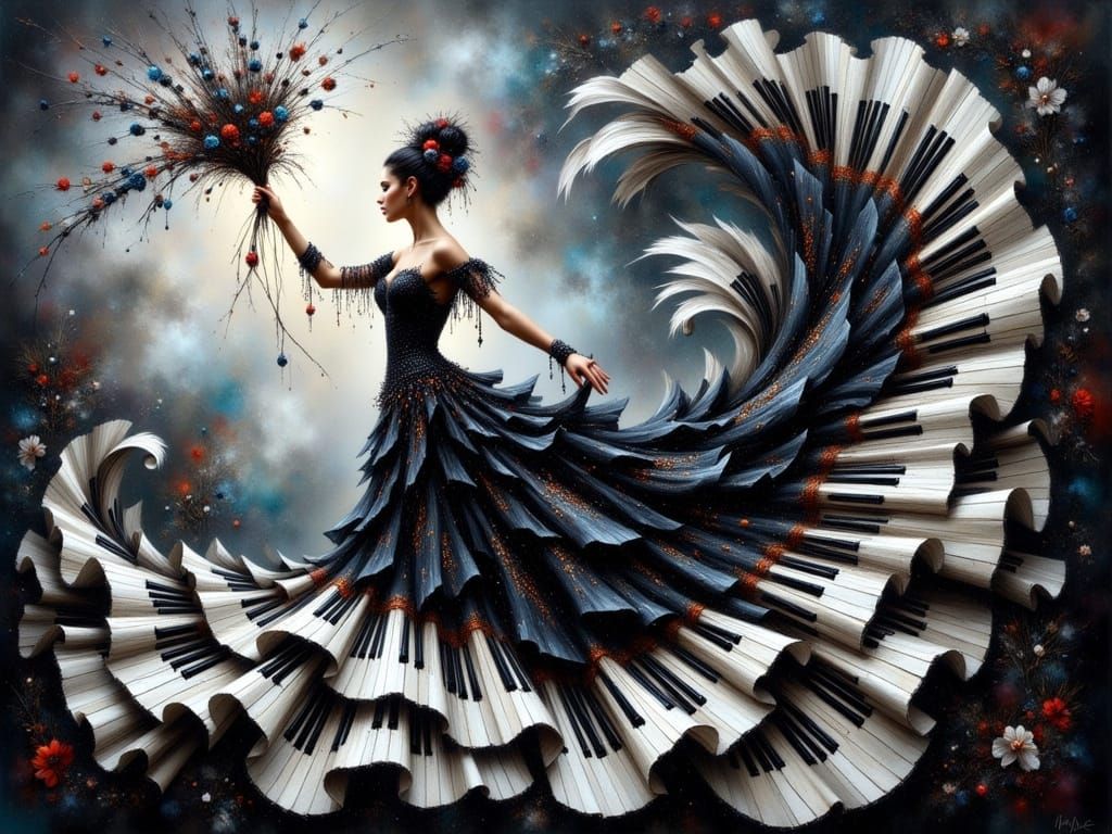 Impressionist Flamenco Dancer Transforms into Black and Whit...