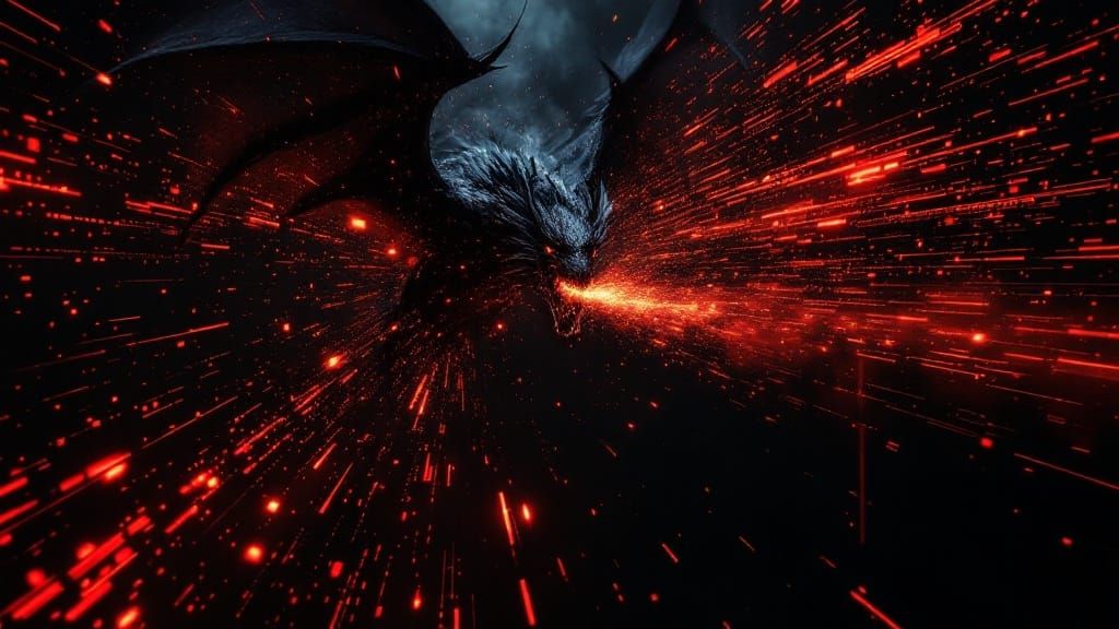 Epic Cyberpunk Dragon in Flight Breathing Fire