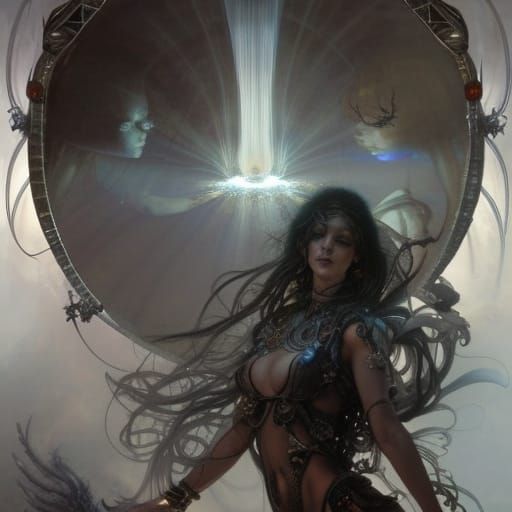 Surreal Woman in Hyperdetailed Sci-Fi Laboratory