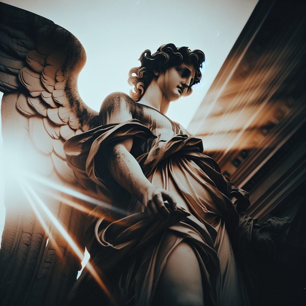 Dramatic Angel Statue with Cinematic Lighting