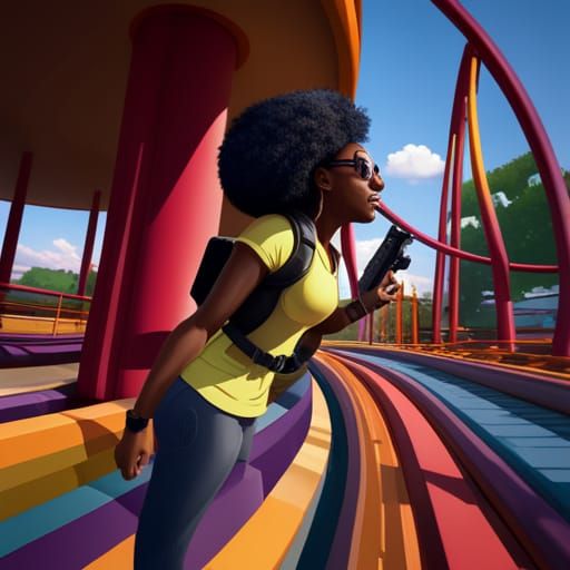 Woman with Gun Backpack at Theme Park