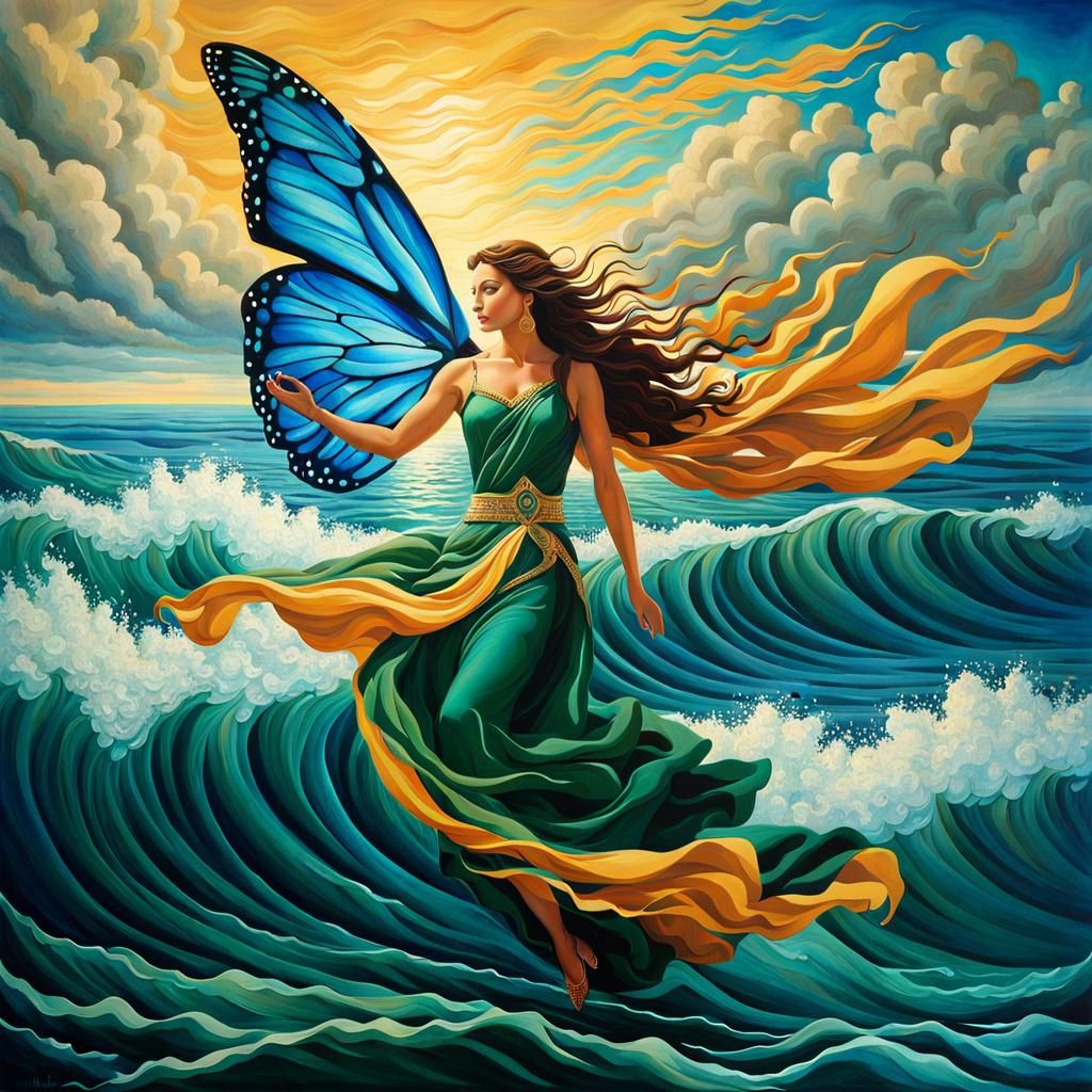 Wind Goddess Metamorphosis Flying Over the Sea