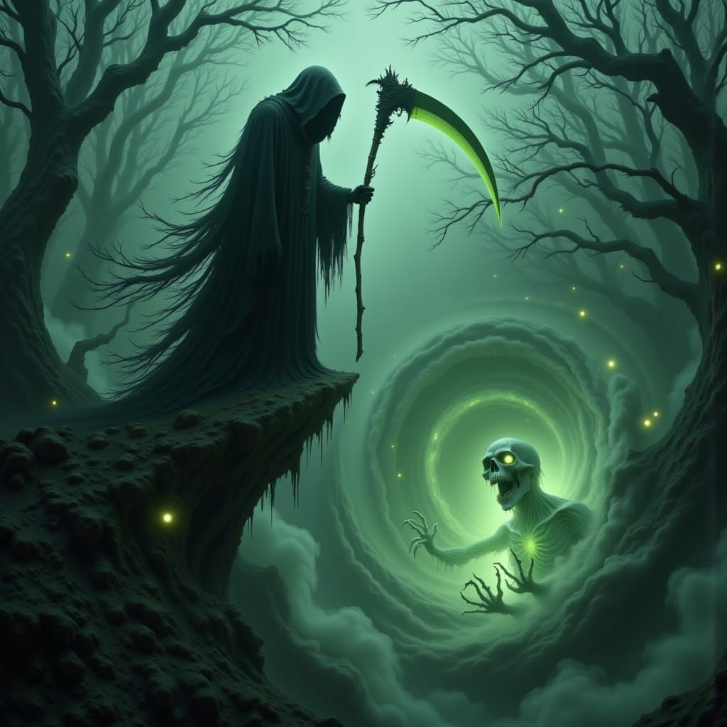 Dark Grim Reaper Seals Vortex of Tormented Souls in Gothic L...