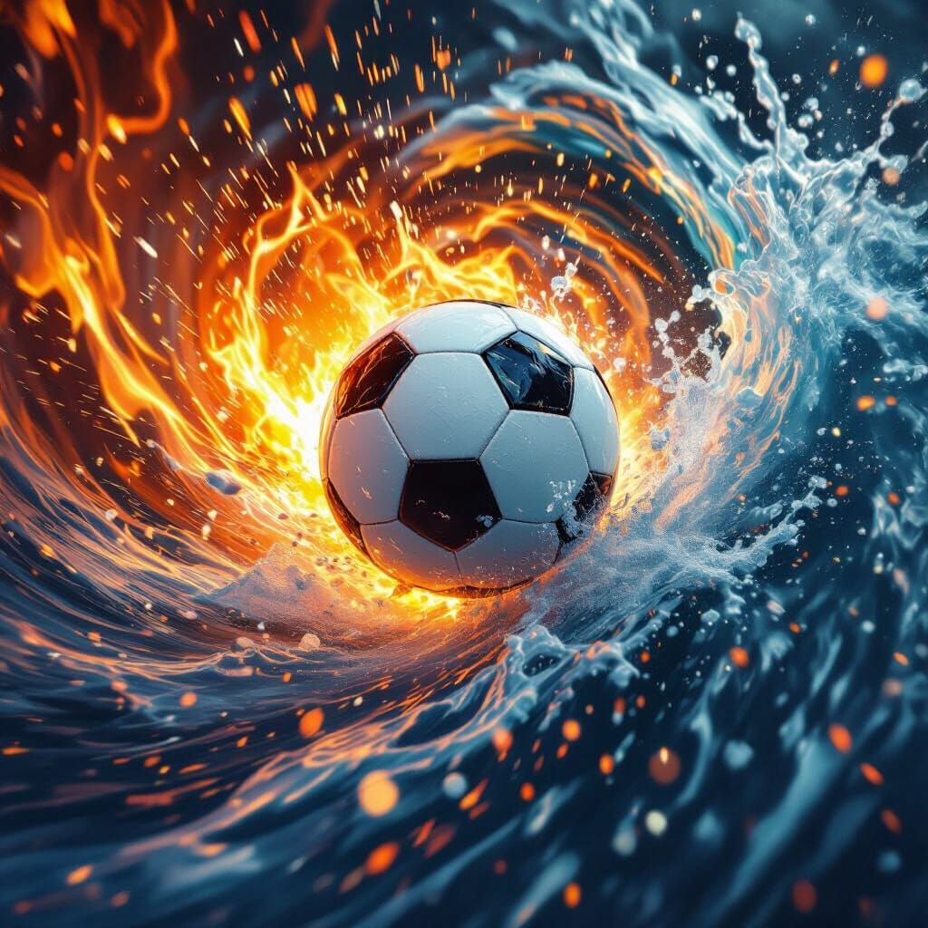 Soccer Ball Explodes in Fire and Water Vortex