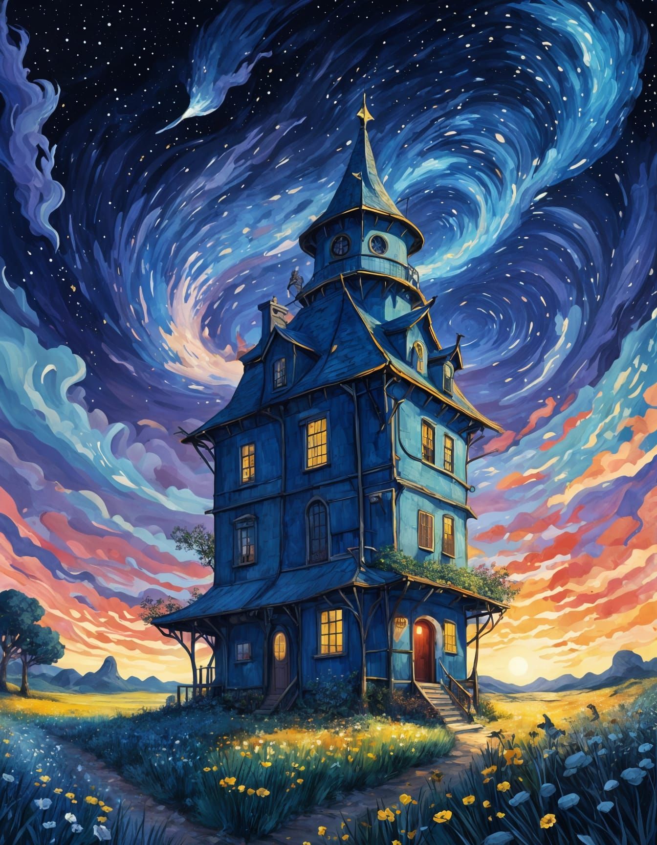 Whimsical Sci-Fi Fantasy Sky Illustration