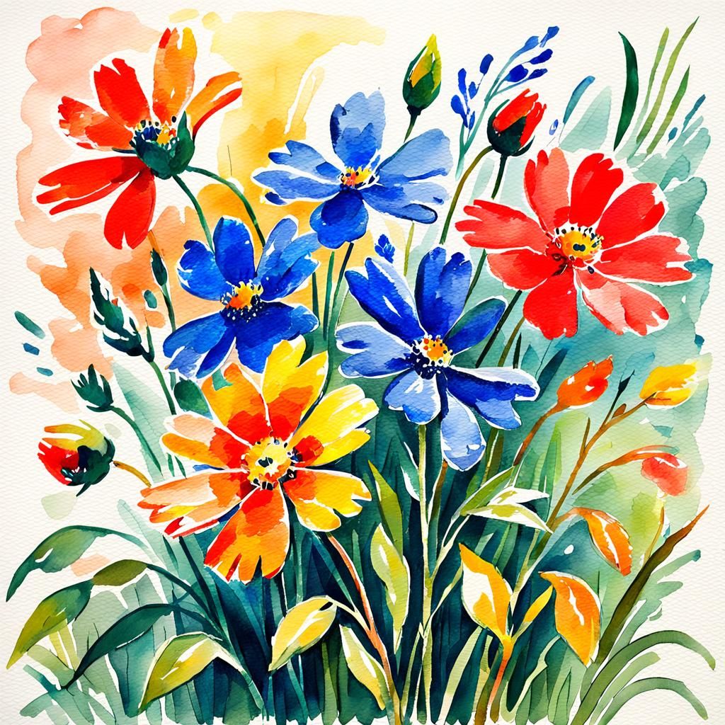 Gouache Style Watercolor Flower Sketch Illustration