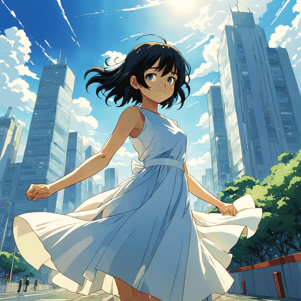 Serene Young Woman Basks in Warm Sunlight on a Hilltop