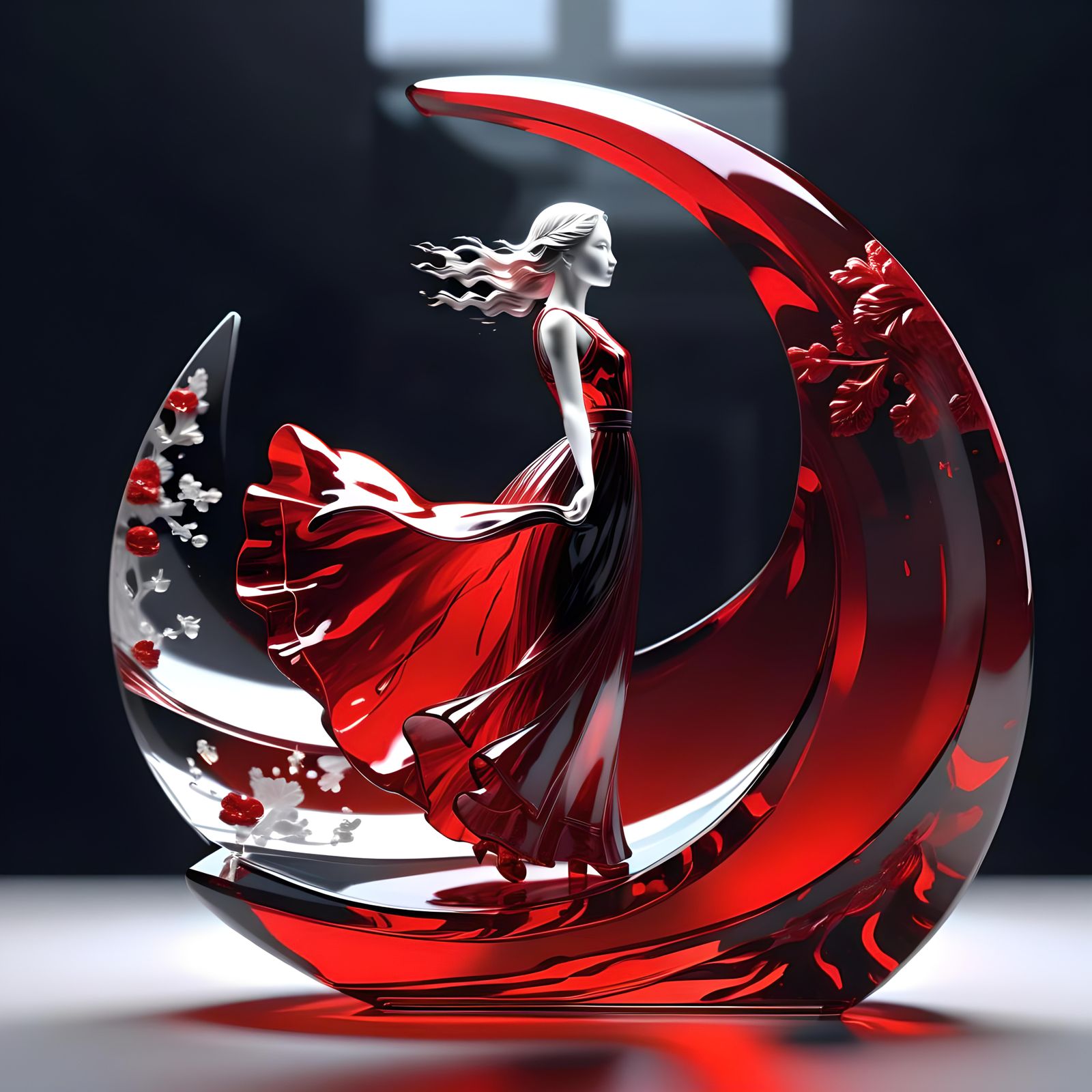 Breathtaking Polished Red Glass Artwork in 3D