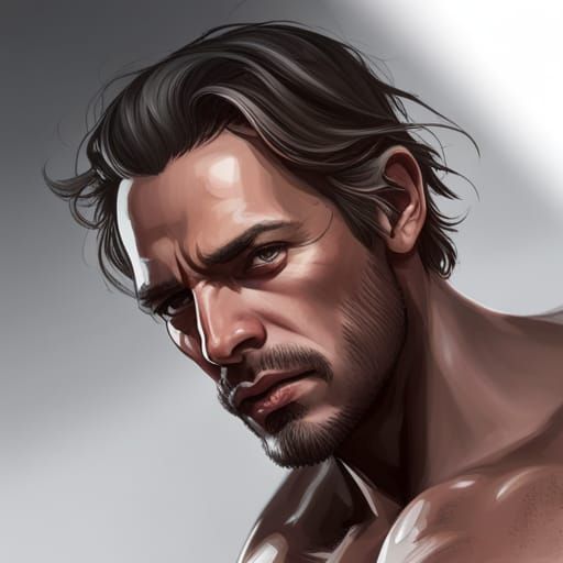 Striking Male Portrait in Hyperdetailed Digital Art Style