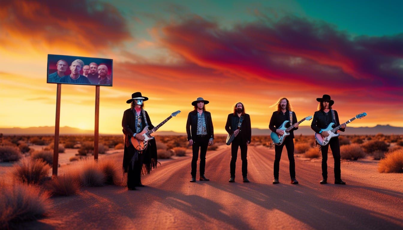 The Eagles on a Desert Highway at Sunset
