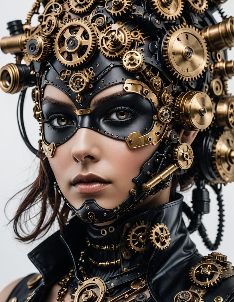 Steampunk Woman Portrait with Mechanical Face