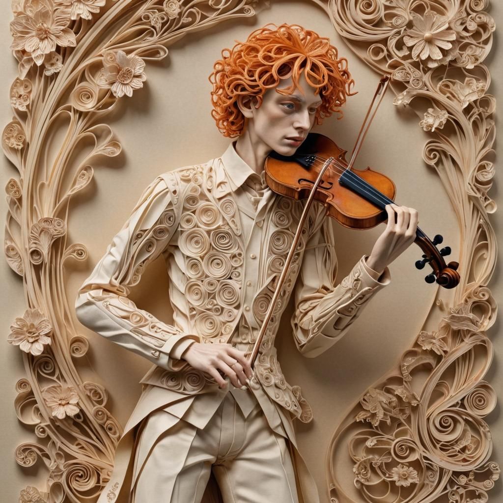 Intricate 3D Violinist in Expressionist Style