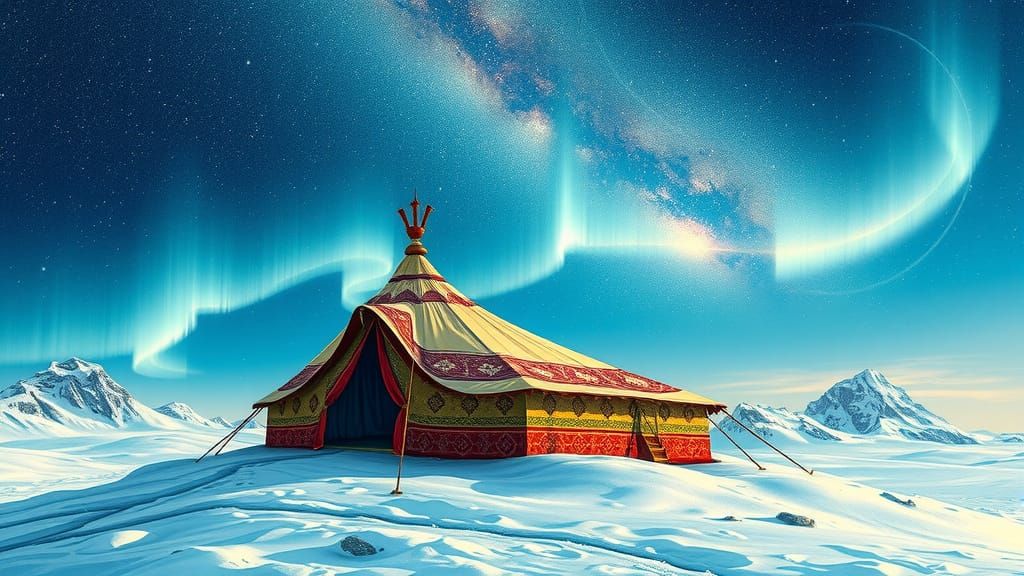 Ethereal Mongolian Tent Camp under Starry Sky