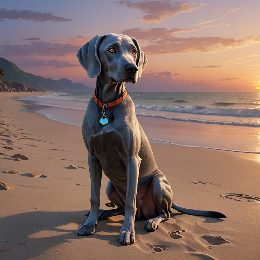 Weimaraner at Sunset: Pixar-Style 3D Digital Art