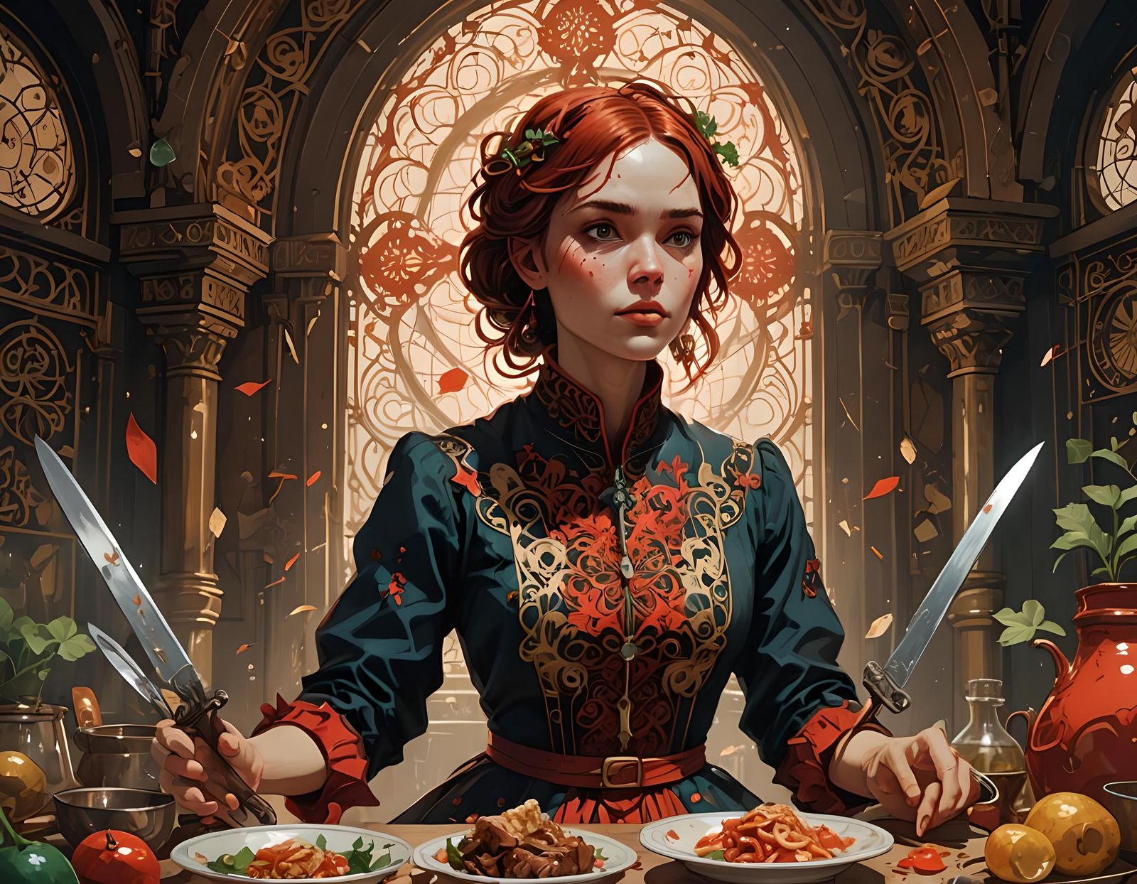 Ms. Scarlet in Kitchen with Knife: Digital Art