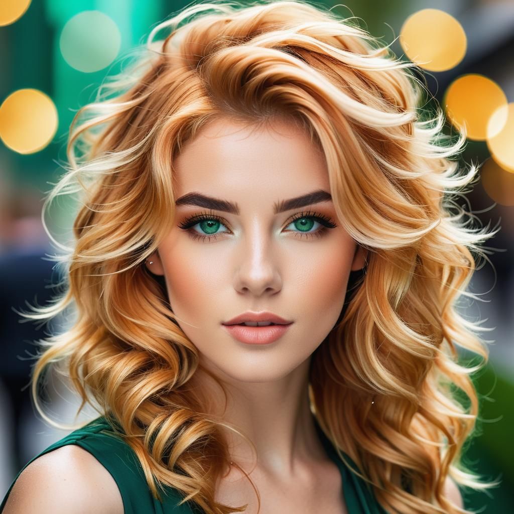Strawberry Blonde Woman with Emerald Eyes