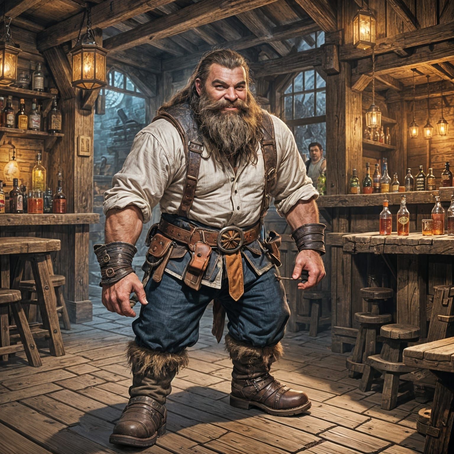 Mountain Dwarf Brawler in Dark Fantasy Tavern