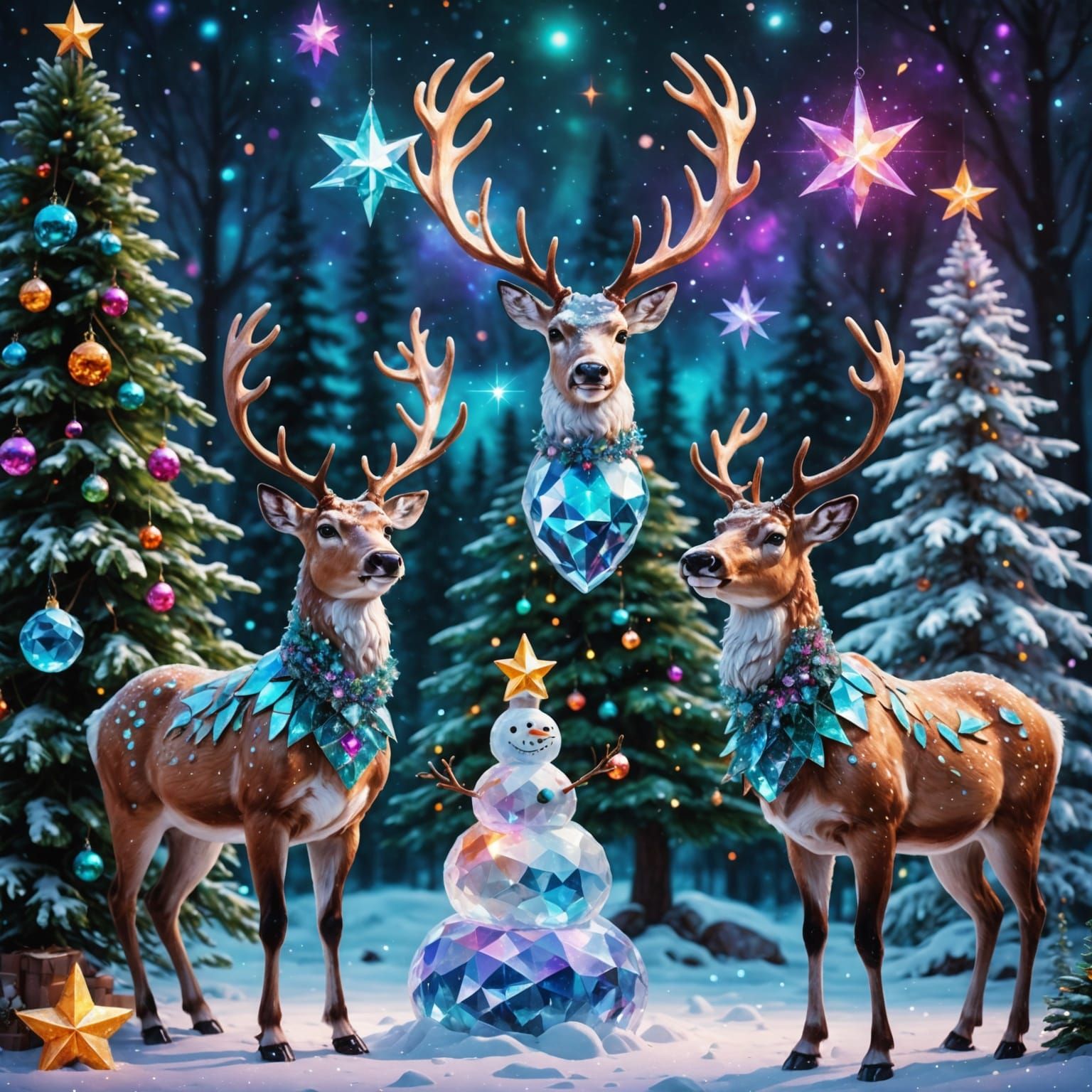 Christmas Scene in Cosmic Holographic Style