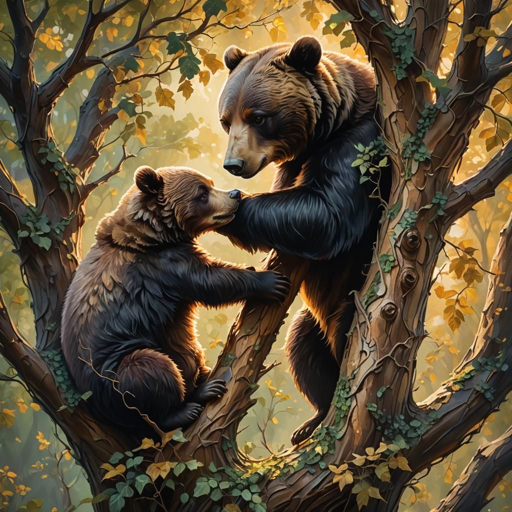 Mother Bear and Cub: Cinematic Wildlife Art