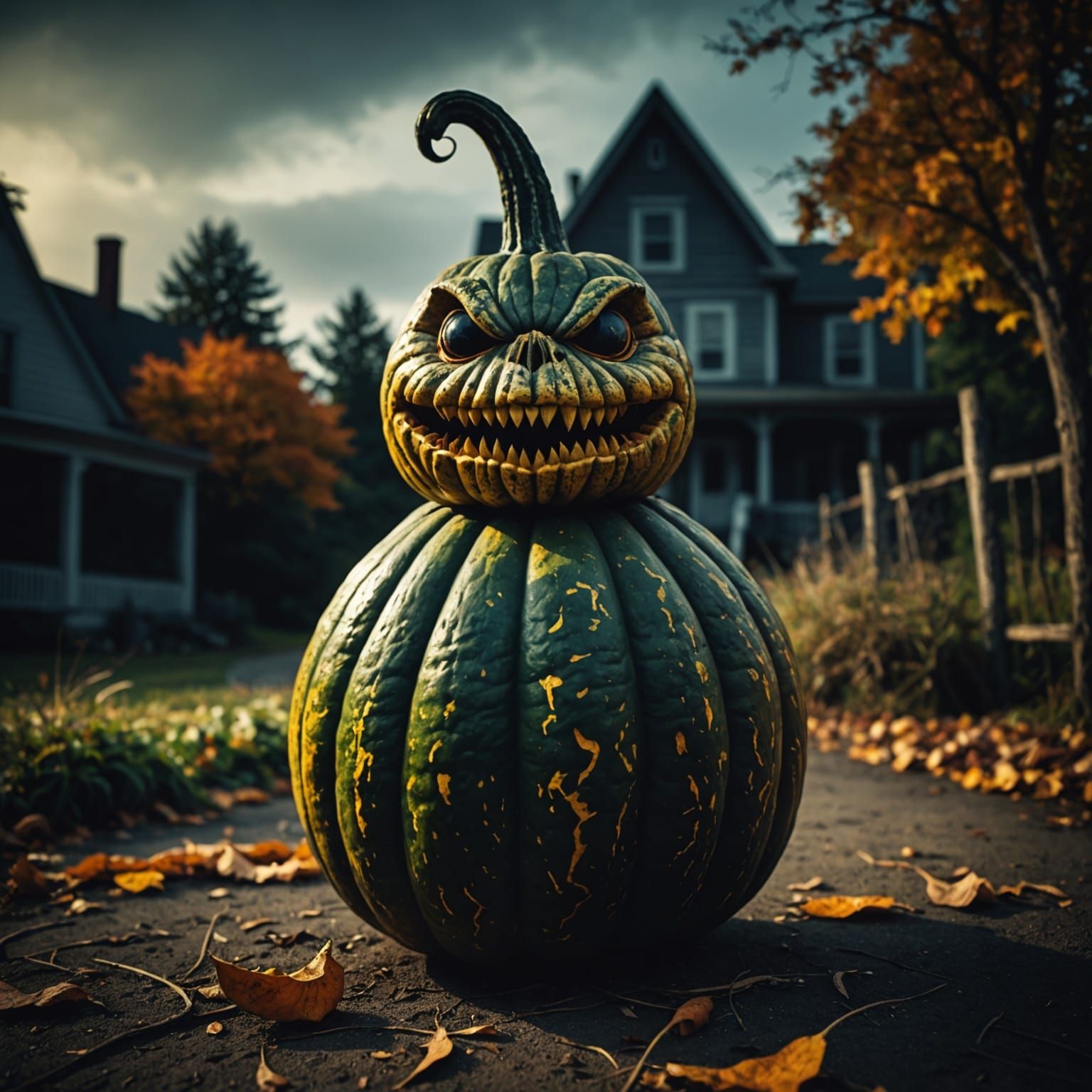Evil Halloween Gourd in Horror Film Poster Style